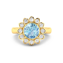 Load image into Gallery viewer, Genuine Diamond and Aquamarine Halo Ring