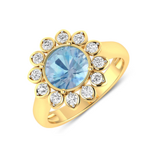 Load image into Gallery viewer, Genuine Diamond and Aquamarine Halo Ring