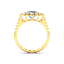 Load image into Gallery viewer, Genuine Diamond and Aquamarine Halo Ring