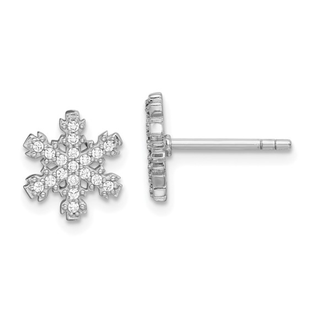 CZ Sterling Silver Snowflake Earrings