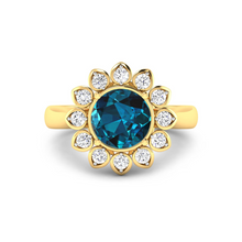 Load image into Gallery viewer, Genuine London Blue Topaz and Diamond Halo Ring