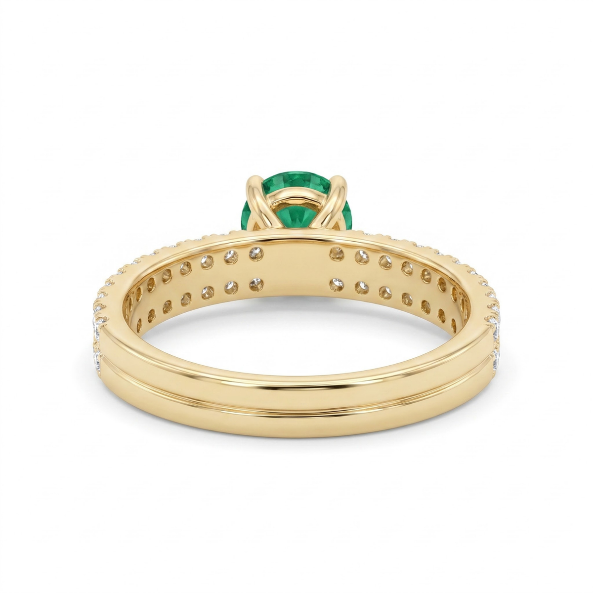1.36 Cttw Round Gemstone Pave Diamond Double Row Band 14k Yellow Gold Engagement Ring
