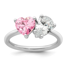 Load image into Gallery viewer, Pink Heart and Pear-shaped White CZ Dual-Stone Ring