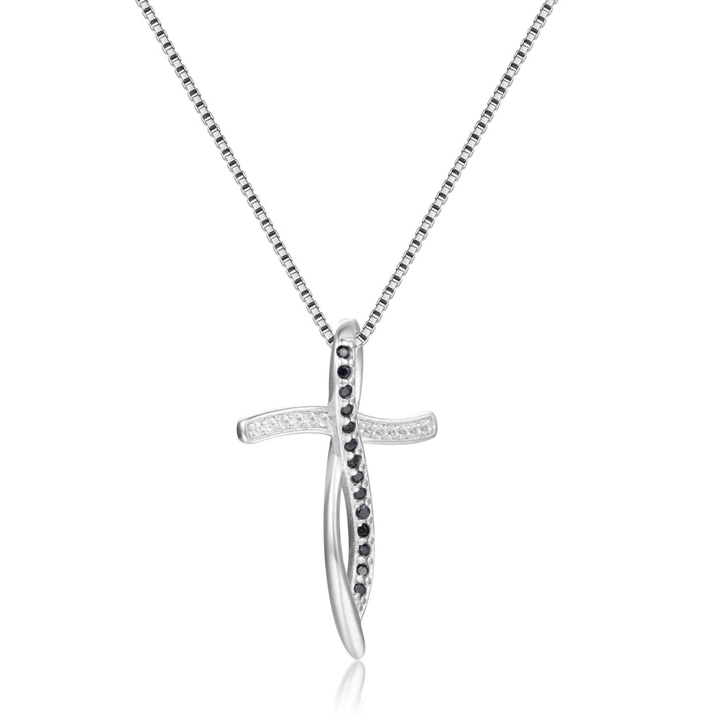 Black Sapphire Cross Necklace - FineColorJewels