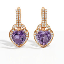 Load image into Gallery viewer, Natural Amethyst Heart Leverback Silver Drop Earrings