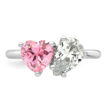 Load image into Gallery viewer, Pink Heart and Pear-shaped White CZ Dual-Stone Ring