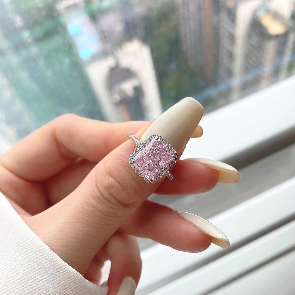 Pink Zircon Ring Radiant Cut Pink Cz  Ring 925 Sterling Silver Best Gift for Women Pink Rings for Women Valentines Gift for Her - FineColorJewels