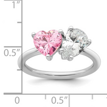 Load image into Gallery viewer, Pink Heart and Pear-shaped White CZ Dual-Stone Ring