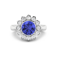 Load image into Gallery viewer, Genuine Tanzanite and Diamond Halo Ring