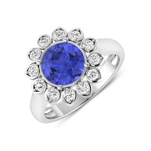 Load image into Gallery viewer, Genuine Tanzanite and Diamond Halo Ring