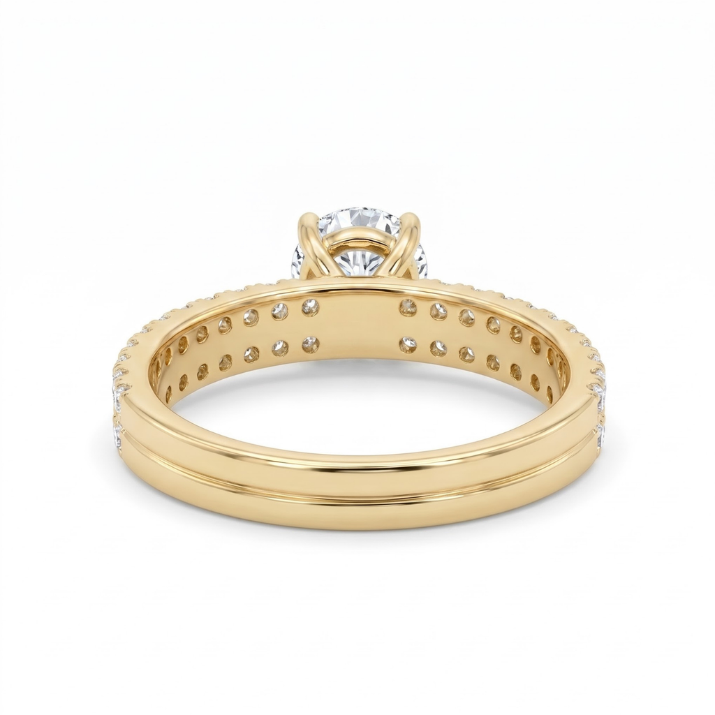 1.36 Cttw Round Gemstone Pave Diamond Double Row Band 14k Yellow Gold Engagement Ring