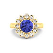 Load image into Gallery viewer, Genuine Tanzanite and Diamond Halo Ring