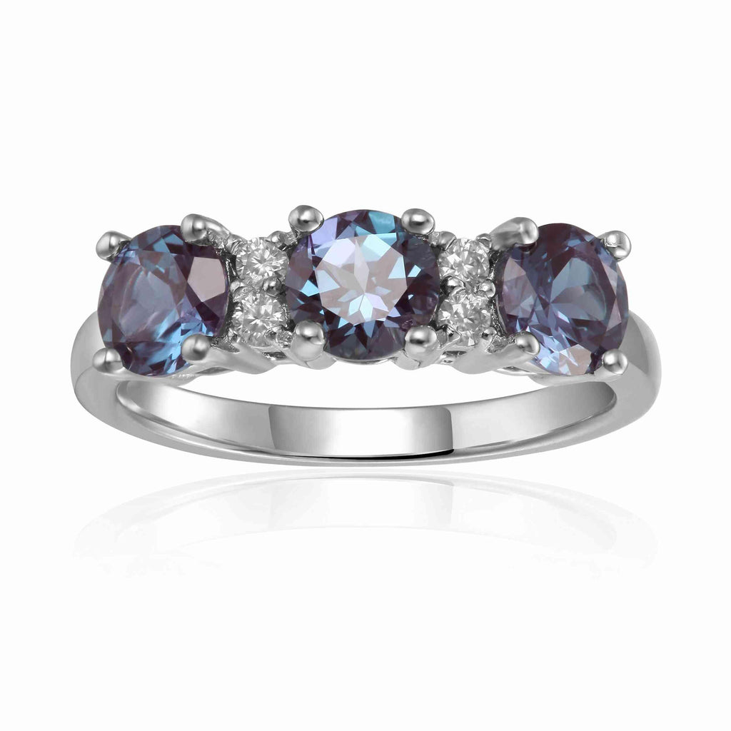 Three Stone Ring June Birthday Gift 925 Sterling Silver Ring Engagement Ring  - FineColorJewels
