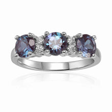 Load image into Gallery viewer, Three Stone Ring June Birthday Gift 925 Sterling Silver Ring Engagement Ring  - FineColorJewels