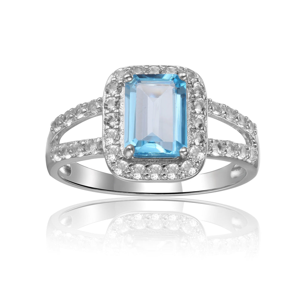 Sterling Silver Blue Topaz Ring accented with White Topaz - FineColorJewels
