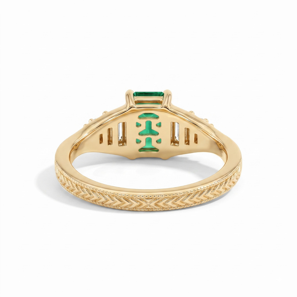 Octagon Sapphire, Emerald, Ruby and Lab Diamond 14K Yellow Gold Tapered Band Engagement Ring