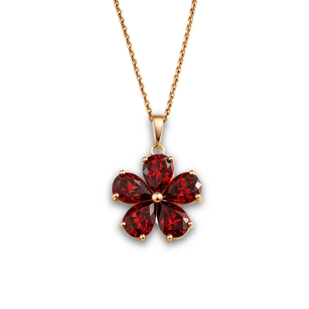 Natural Garnet Floral Pendant Necklace Silver