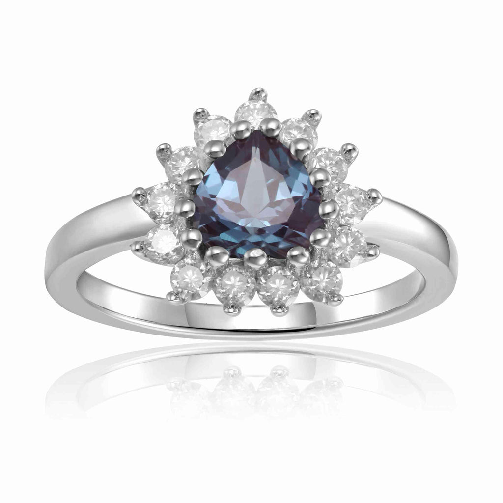 Alexandrite Heart Ring Sterling Silver Statement Ring Gift for Her Silver Heart Ring Valentines Gift for Her- FineColorJewels
