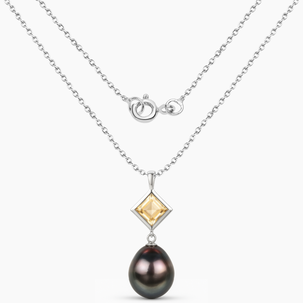 Citrine Tahitian Pearl Teardrop Pendant Necklace
