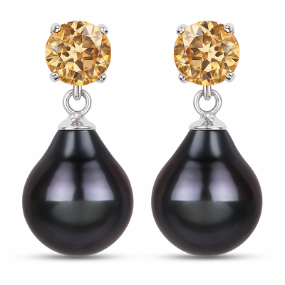 Citrine Tahitian Black Pearl Earrings