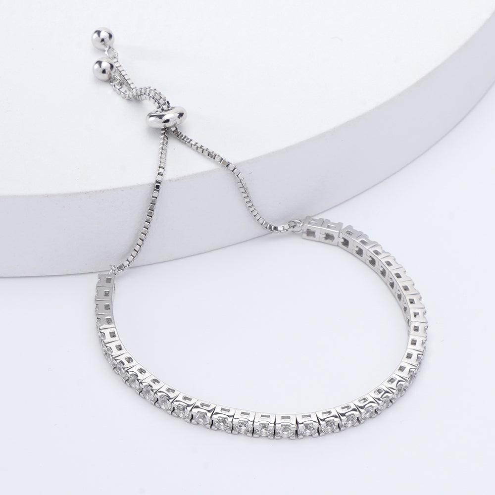 White Sapphire Tennis Bracelet Tennis Bracelet Sterling Silver Dainty Lab Grown White Sapphire Minimalist Bracelet - FineColorJewels