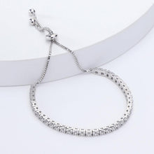 Load image into Gallery viewer, White Sapphire Tennis Bracelet Tennis Bracelet Sterling Silver Dainty Lab Grown White Sapphire Minimalist Bracelet - FineColorJewels