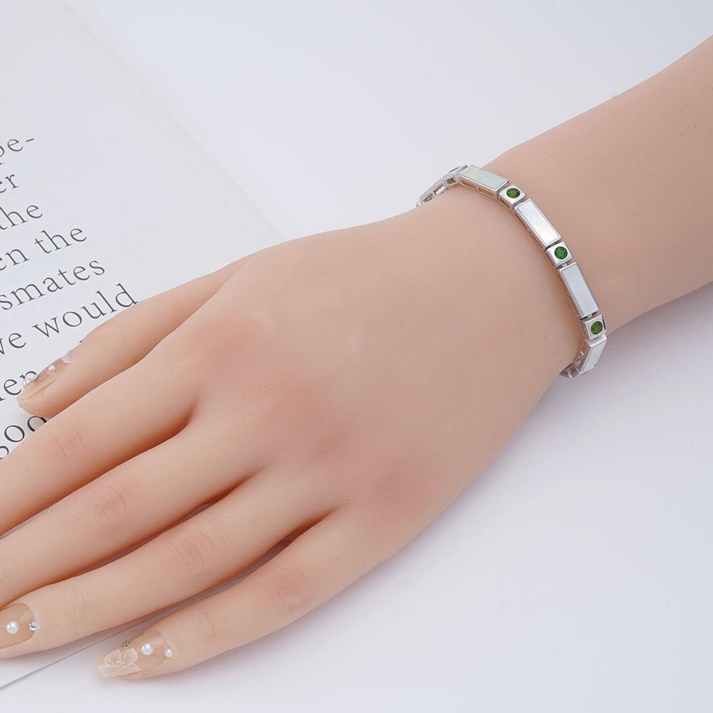 Natural Mother Of Pearl & Chrome Diopside Bracelet - FineColorJewels
