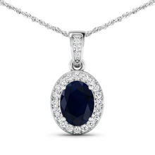 Load image into Gallery viewer, 14K White Gold Blue Sapphire Diamond Pendant