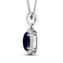 Load image into Gallery viewer, 14K White Gold Blue Sapphire Diamond Pendant