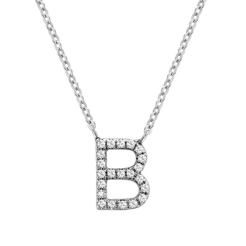 Product Image of Bold Diamond B Letter Initial Necklace White Gold