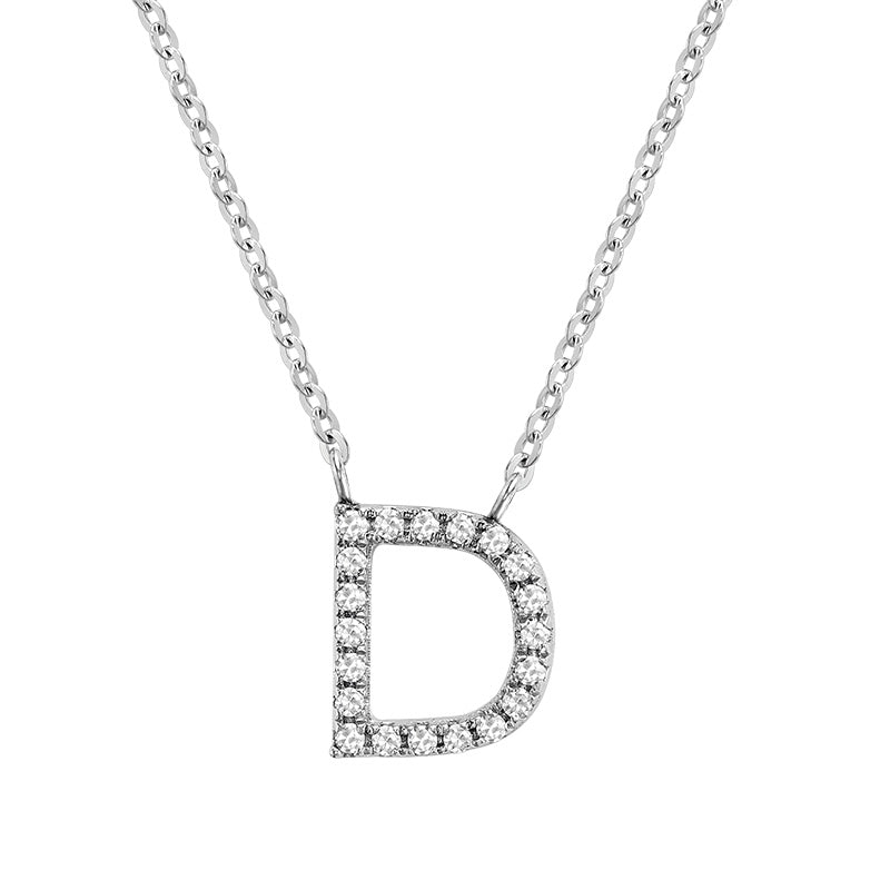 Product Image of Bold Diamond D Letter Initial Necklace White Gold