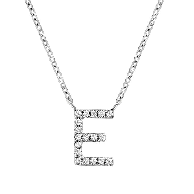 Product Image of Bold Diamond E Letter Initial Necklace White Gold