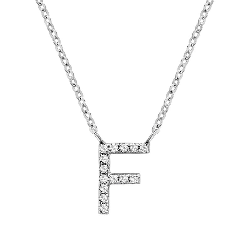 Product Image of Bold Diamond F Letter Initial Necklace White Gold