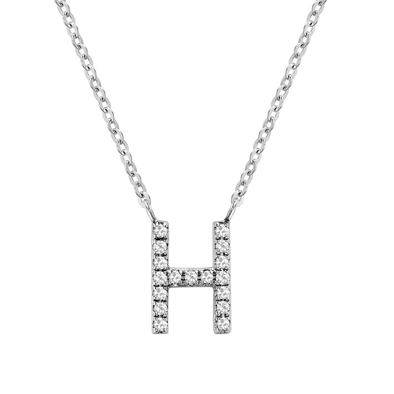 Product Image of Bold Diamond H Letter Initial Necklace White Gold