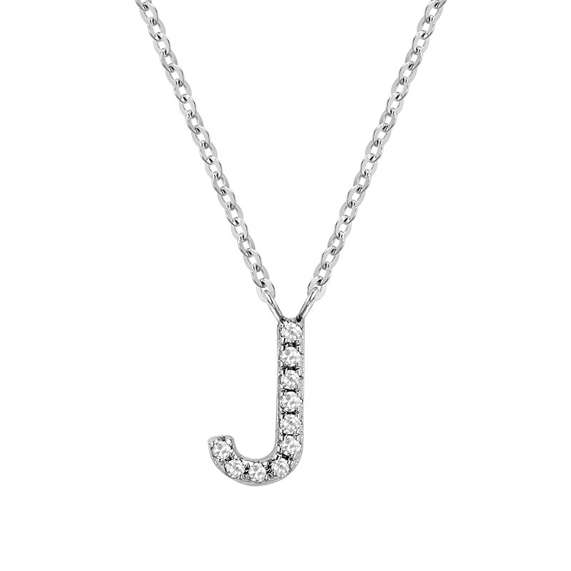 Product Image of Bold Diamond J Letter Initial Necklace White Gold