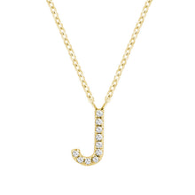 Load image into Gallery viewer, Product Image of Bold Diamond J Letter Initial Necklace Yellow Gold