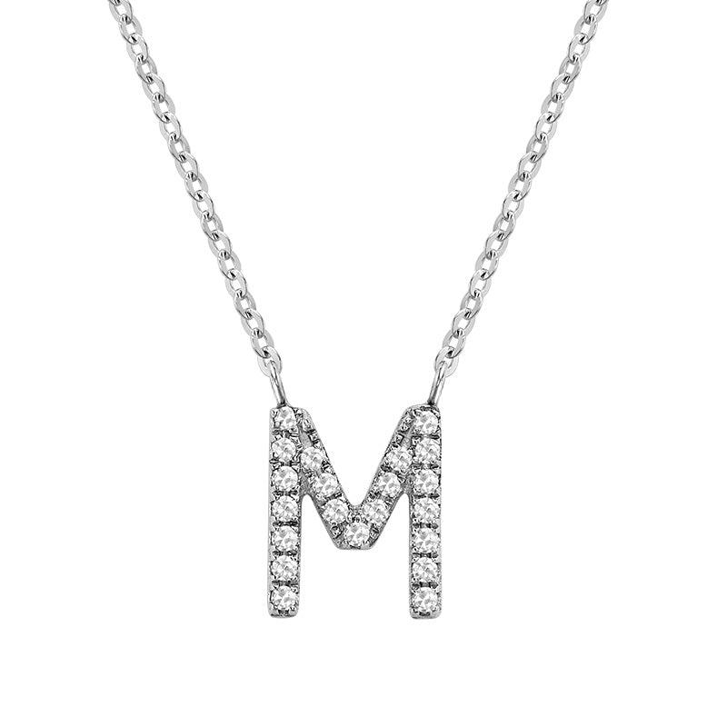 Product Image of Bold Diamond M Letter Initial Necklace White Gold