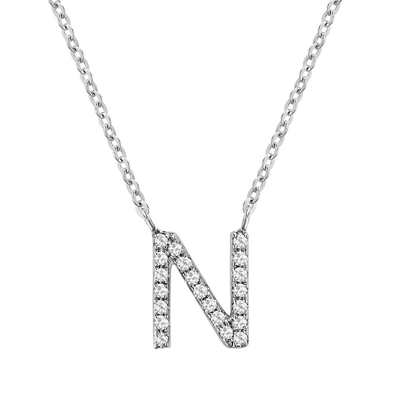 Product Image of Bold Diamond N Letter Initial Necklace White Gold