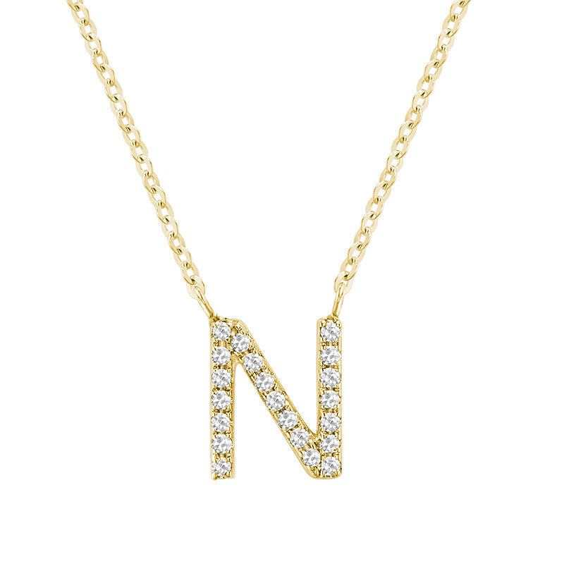 Product Image of Bold Diamond N Letter Initial Necklace Yellow Gold