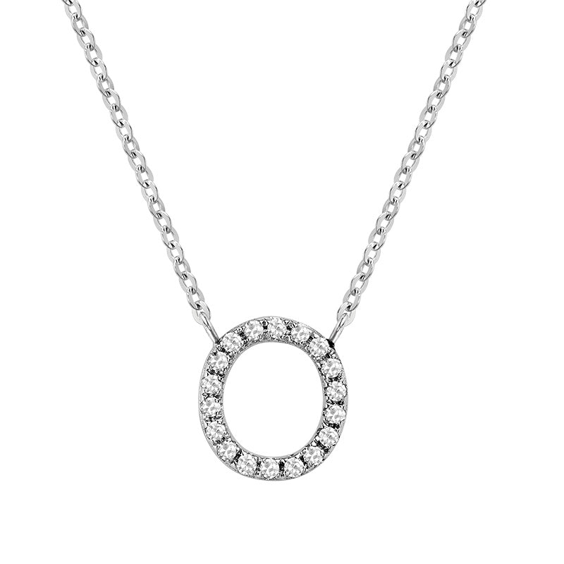 Product Image of Bold Diamond O Letter Initial Necklace White Gold