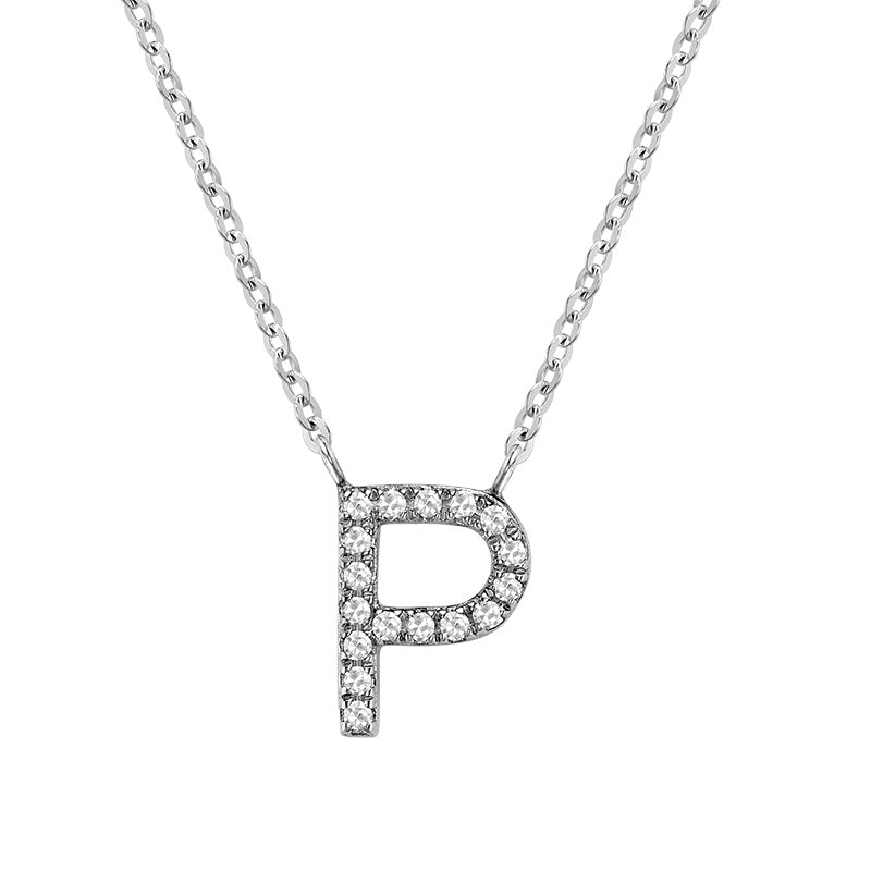 Product Image of Bold Diamond P Letter Initial Necklace White Gold