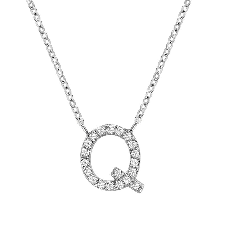 Product Image of Bold Diamond Q Letter Initial Necklace White Gold