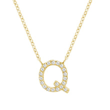 Load image into Gallery viewer, Product Image of Bold Diamond Q Letter Initial Necklace Yellow Gold