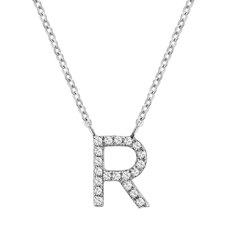 Product Image of Bold Diamond R Letter Initial Necklace White Gold
