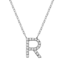 Load image into Gallery viewer, Product Image of Bold Diamond R Letter Initial Necklace White Gold