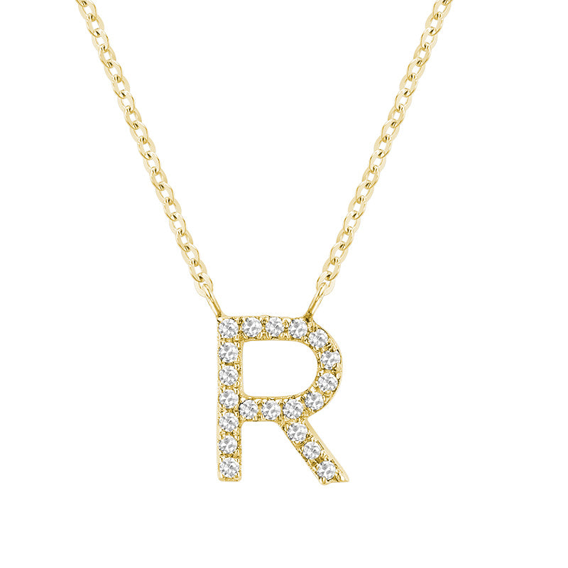 Product Image of Bold Diamond R Letter Initial Necklace Yellow Gold
