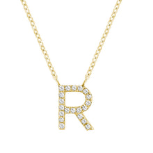 Load image into Gallery viewer, Product Image of Bold Diamond R Letter Initial Necklace Yellow Gold