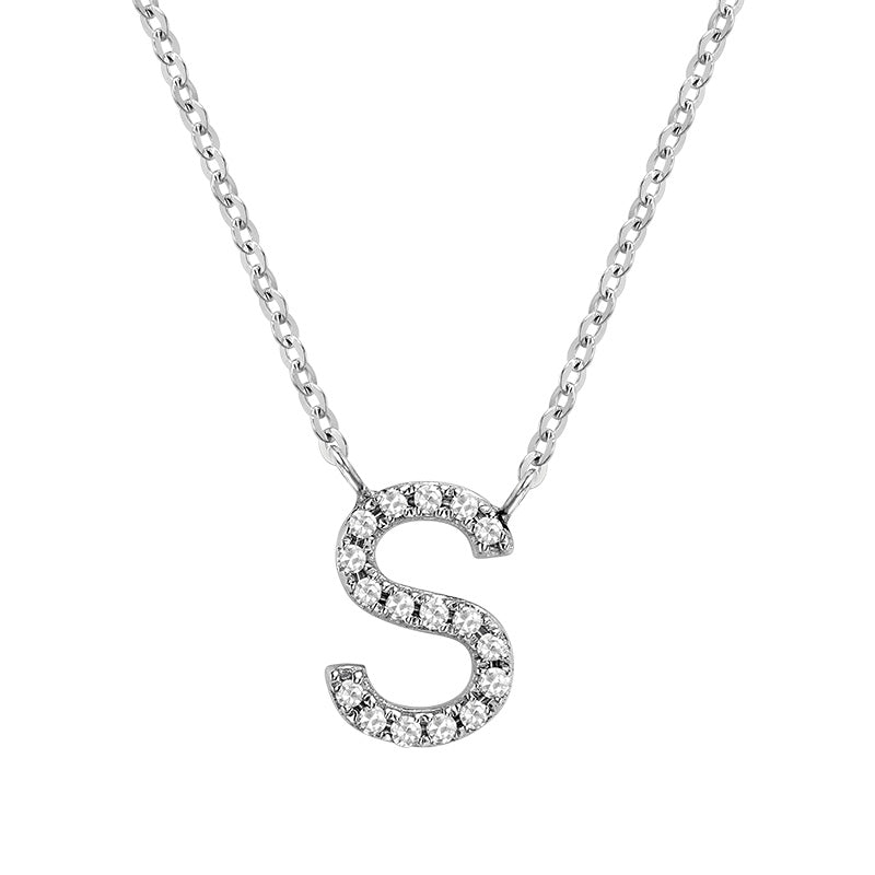Product Image of Bold Diamond S Letter Initial Necklace White Gold