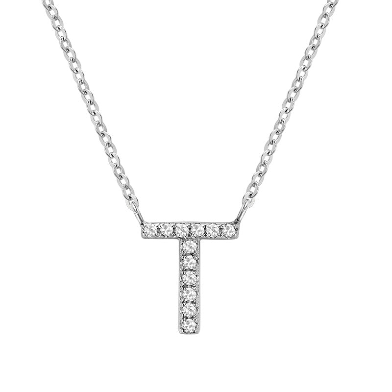 Product Image of Bold Diamond T Letter Initial Necklace White Gold