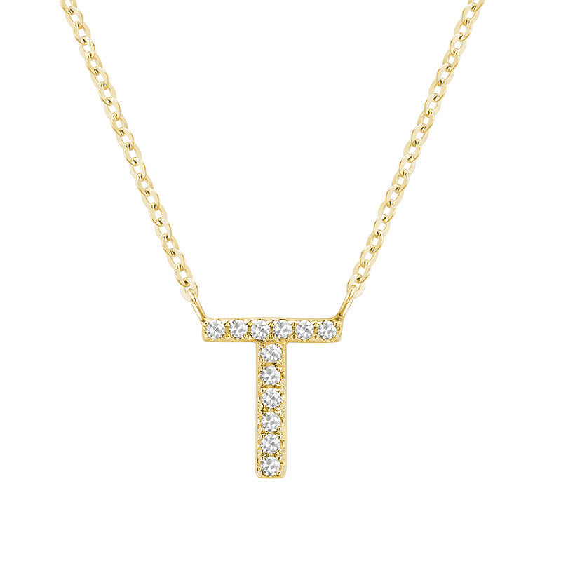 Product Image of Bold Diamond T Letter Initial Necklace Yellow Gold